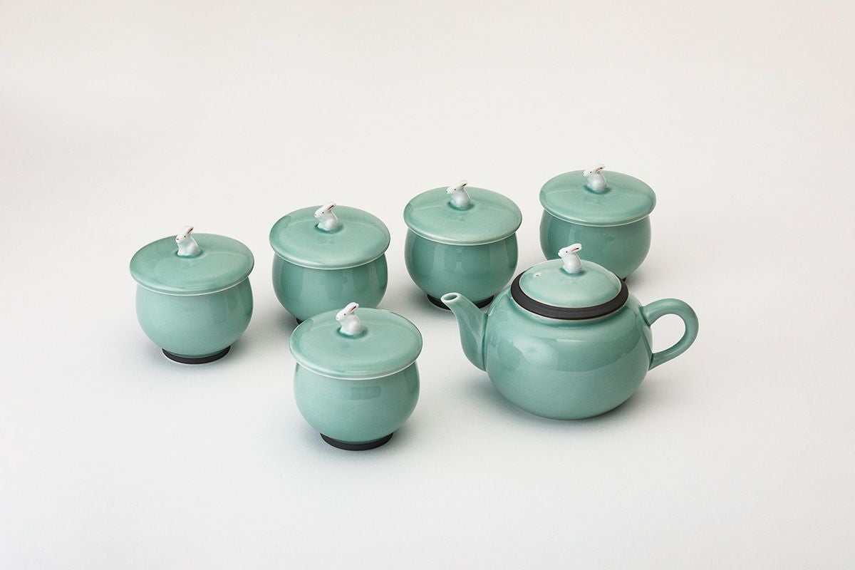 美峰　急須セット 青峰 菊蓋後手急須 急須 後手急須 - Sazen Tea