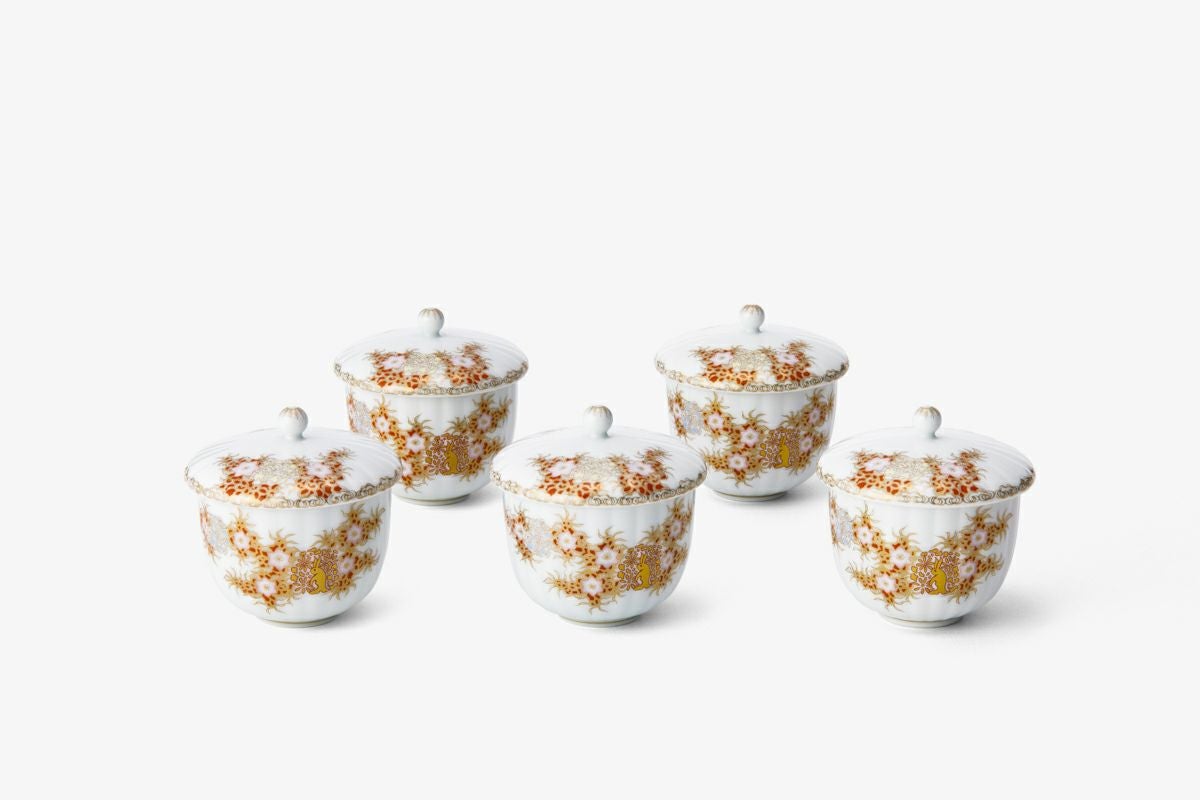 煎茶碗　時代 五客　合わせ箱入 煎茶道具 北村和善作 御室焼 御本手 煎茶碗 五客 共箱 M R5833 - メルカリ