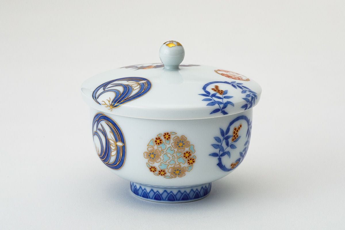 2394 深川製磁 染錦花丸文　湯呑蓋付　2客　時代物 染錦花丸紋 土瓶茶器揃 | 有田焼 深川製磁｜公式オンラインストア