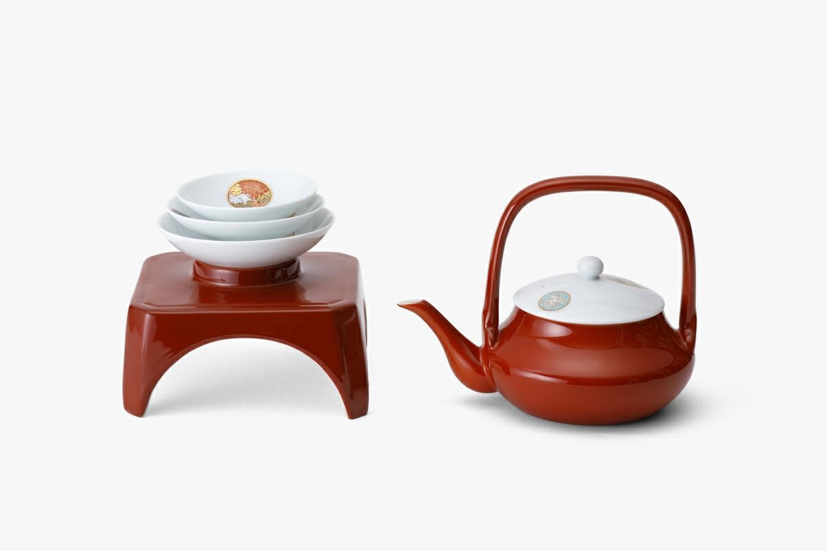 有田焼 深川製磁の屠蘇器（とそき）の盆または、花を生ける水盤　（153） 寿赤絵 屠蘇器揃 | 有田焼 深川製磁｜公式オンラインストア
