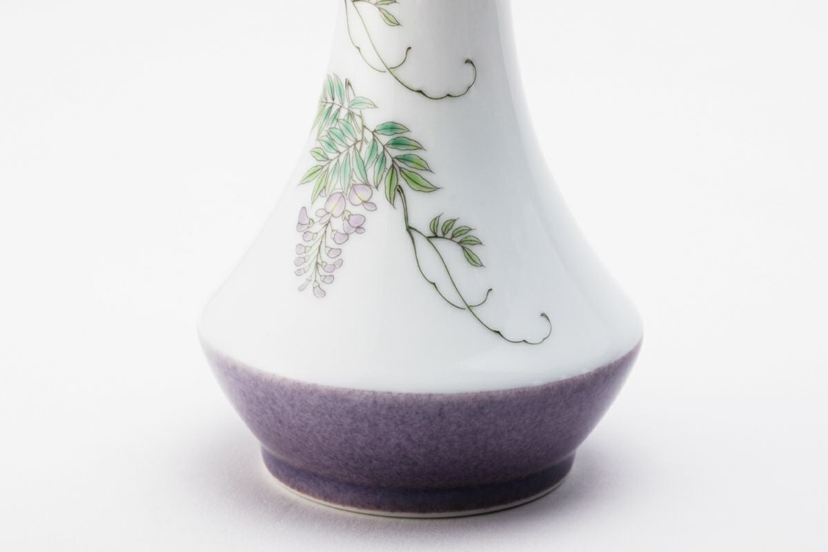 深川製磁　薄紫色 花模様 陶器 花瓶 木製箱付き 紫藤 花生 | 有田焼 深川製磁｜公式オンラインストア