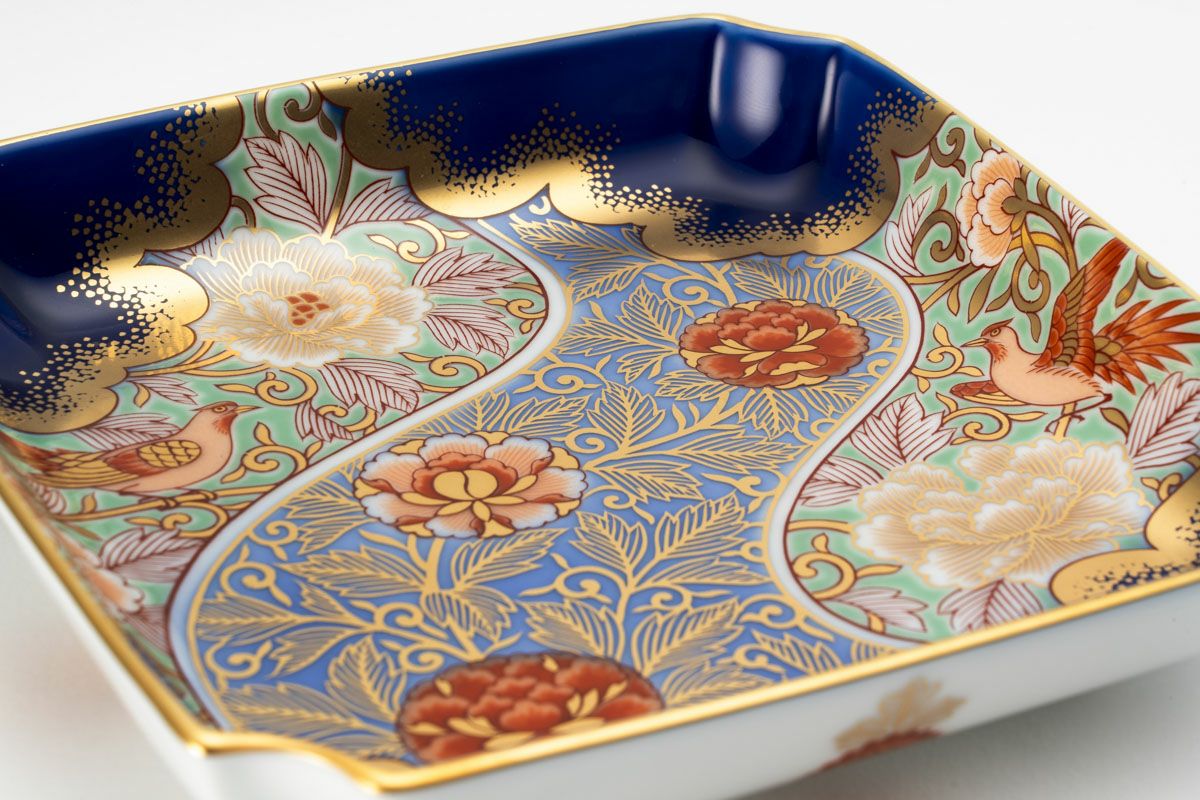 ★新品•未使用★深川製磁 瑠璃 陶板 陶器 インテリア 置物 飾り物 牡丹金ミル瑠璃色 角5号飾皿 | 深川製磁/フカガワセイジ | 三越伊勢丹