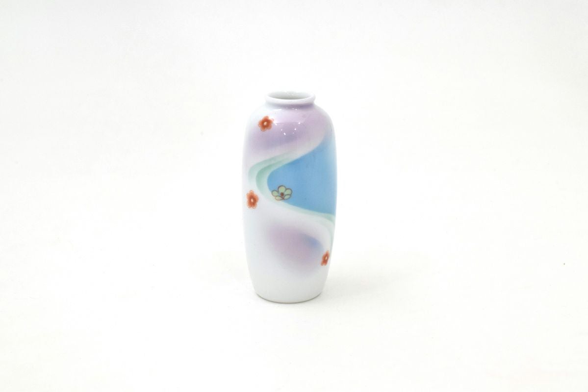 流水小花散らし みちのく3号花生（高9.5cmミニ花生） | 有田焼 深川製