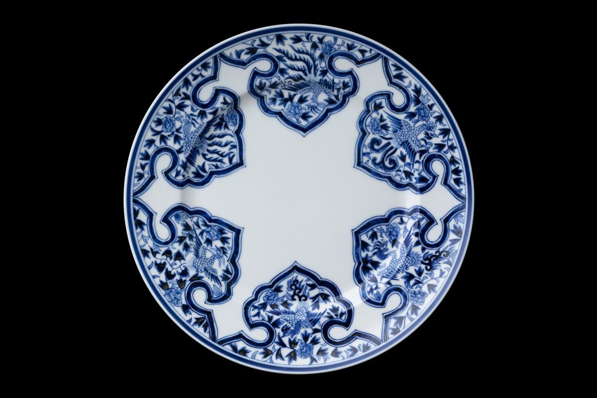 明時代　染付　龍鳳紋　皿　飾り皿　宣徳　時代物　落款　民家蔵出し 染付龍鳳凰文皿 | 辻精磁社 つじのくら
